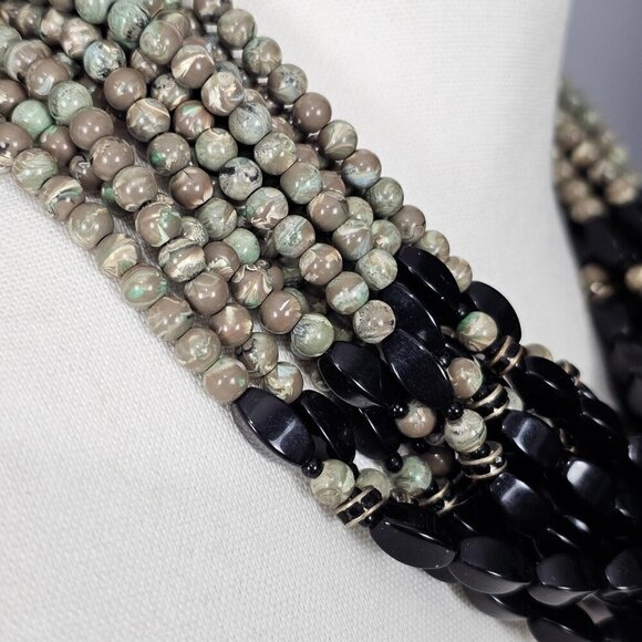 Angela Caputi FIOCCHI Italy Rhyolite Jasper And Black Multi Strand Necklace - Picture 4 of 9
